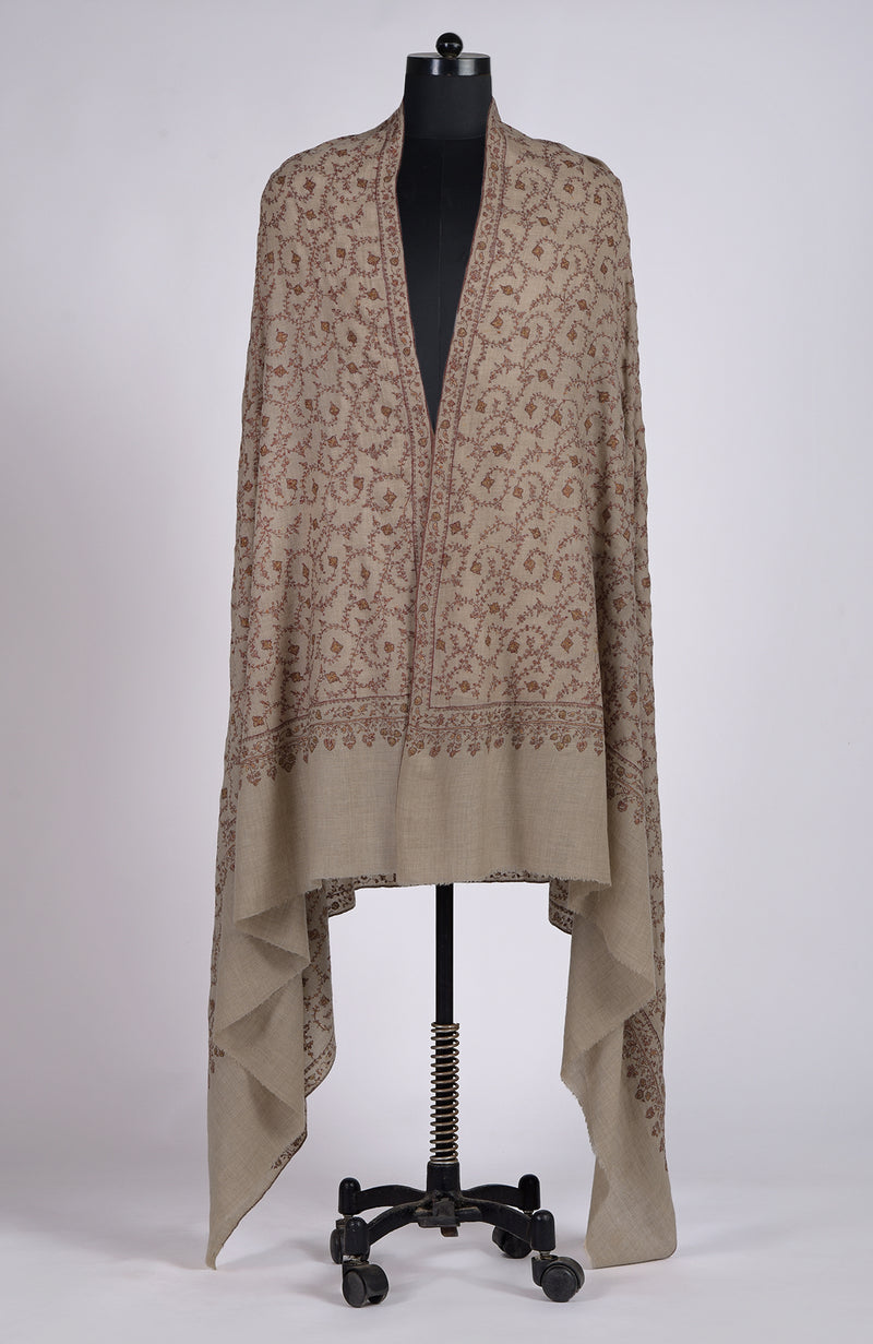 Toosh Colour Sozni Hand Embroidered Pure Pashmina Long Shawl