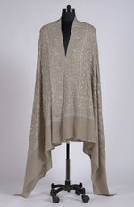 Beige Sozni Hand Embroidered Pure Pashmina Long Shawl