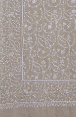 Beige Sozni Hand Embroidered Pure Pashmina Long Shawl