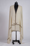 Off White Sozni Hand Embroidered Pure Pashmina Long Shawl
