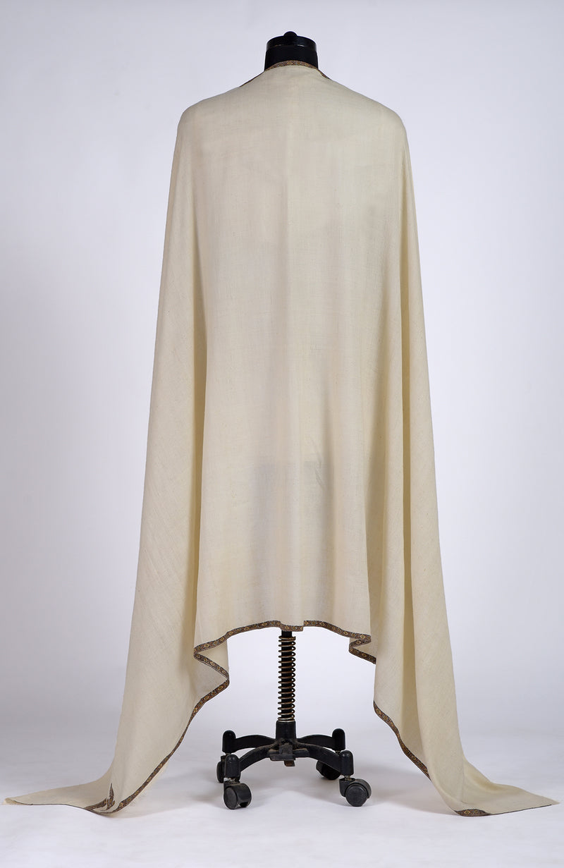 Off White Sozni Hand Embroidered Pure Pashmina Long Shawl