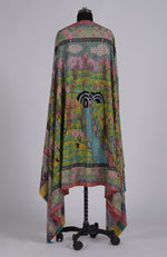Multi-colour Shikargah Kalamkari and Sozni Hand Embroidered Pure Pashmina Shawl