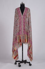 Light Cream Kalamkari and Sozni Hand Embroidered Pure Pashmina Shawl