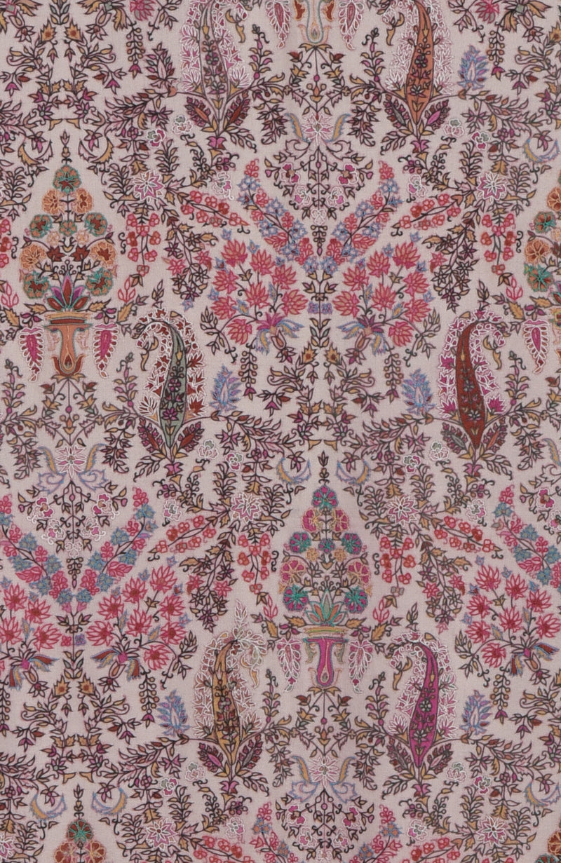 Light Cream Kalamkari and Sozni Hand Embroidered Pure Pashmina Shawl