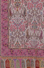Light Cream Kalamkari and Sozni Hand Embroidered Pure Pashmina Shawl