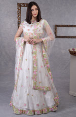 Pearl White Resham Embroidered Lehenga Set With Dupatta