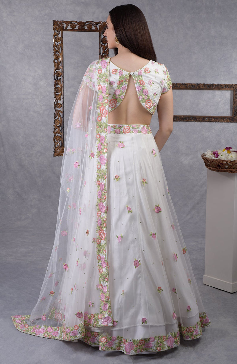 Pearl White Resham Embroidered Lehenga Set With Dupatta