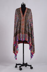 Multi-colour Kalamkari and Sozni Hand Embroidered Pure Pashmina Shawl