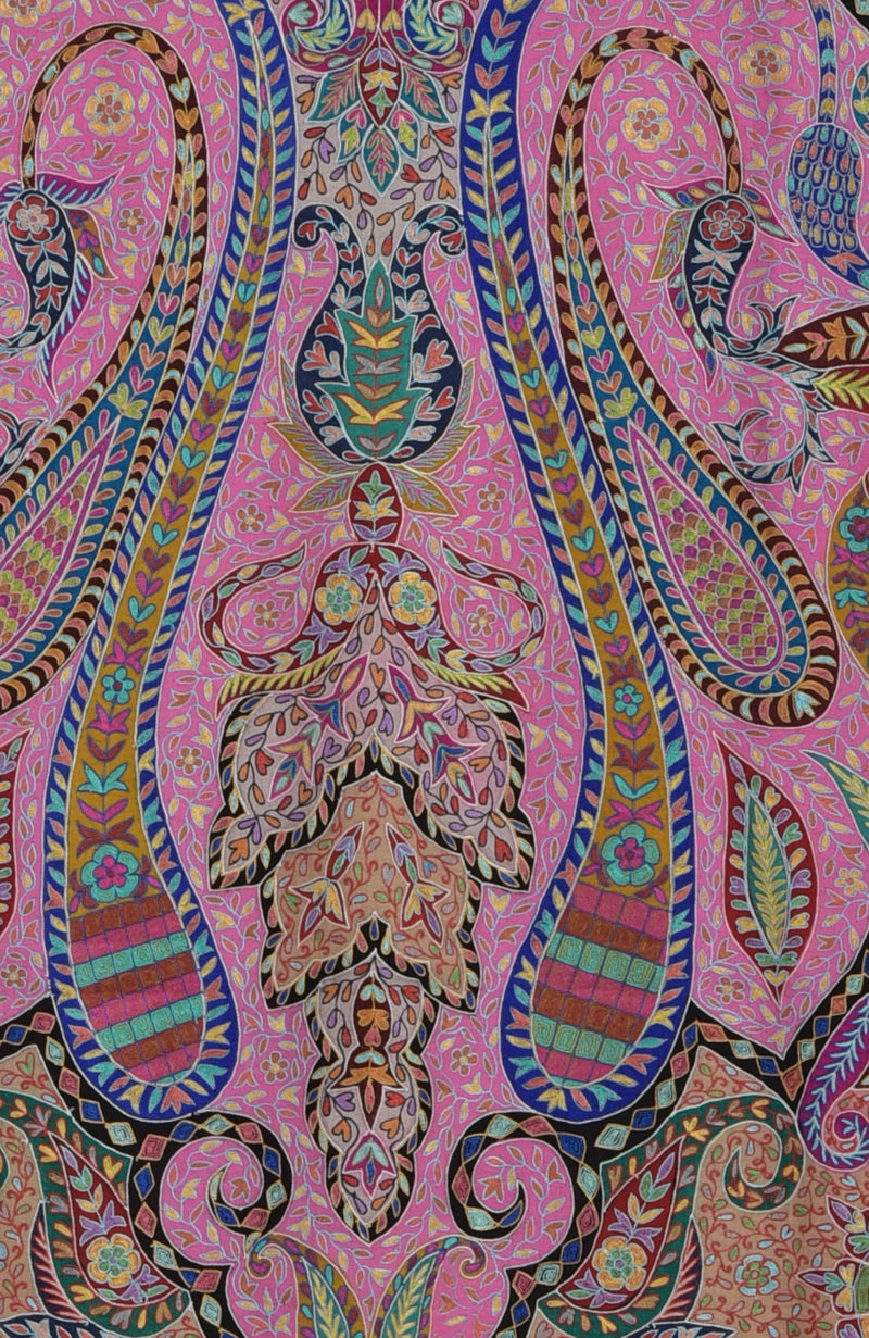 Multi-colour Kalamkari and Sozni Hand Embroidered Pure Pashmina Shawl