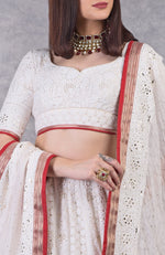 Ivory Chikankari-Kamdani Embroidered Lehenga Set