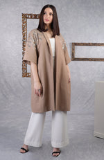 Camel Beige Hand Embroidered Pure Wool Crepe Jacket