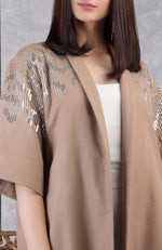 Camel Beige Hand Embroidered Pure Wool Crepe Jacket