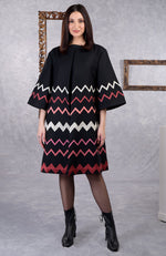 Frida Black Chevron Embroidered Pure Wool Crepe Jacket