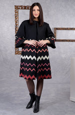 Frida Black Chevron Embroidered Pure Wool Crepe Jacket