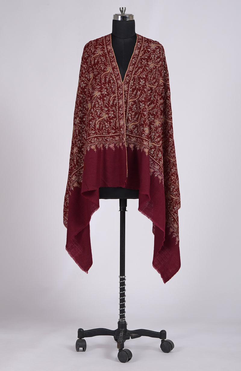 Maroon Sozni Hand Embroidered Pure Pashmina Shawl