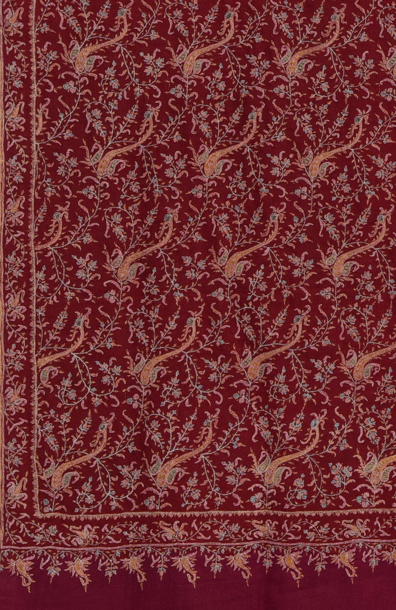 Maroon Sozni Hand Embroidered Pure Pashmina Shawl