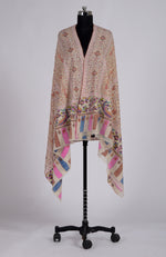 Pashmina White Kani Pallav And Sozni Hand Embroidered Pure Pashmina Shawl
