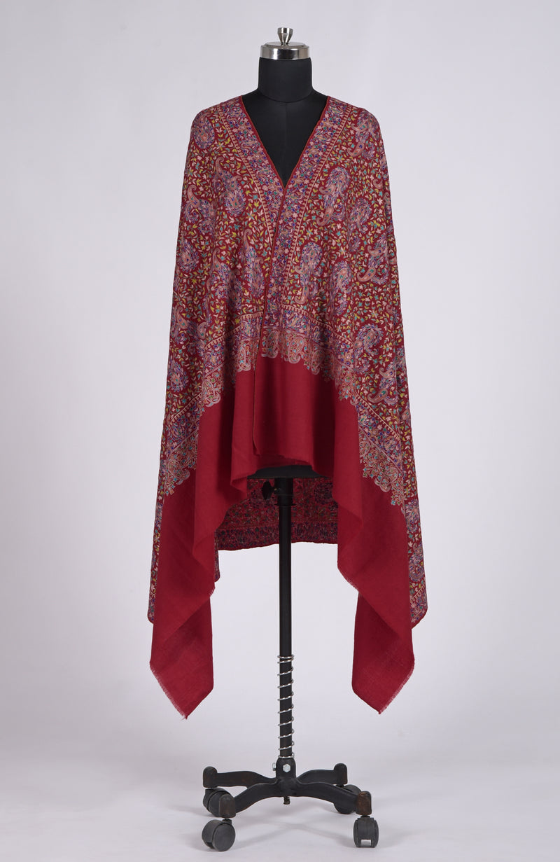 Red Sozni Hand Embroidered Pure Pashmina Shawl