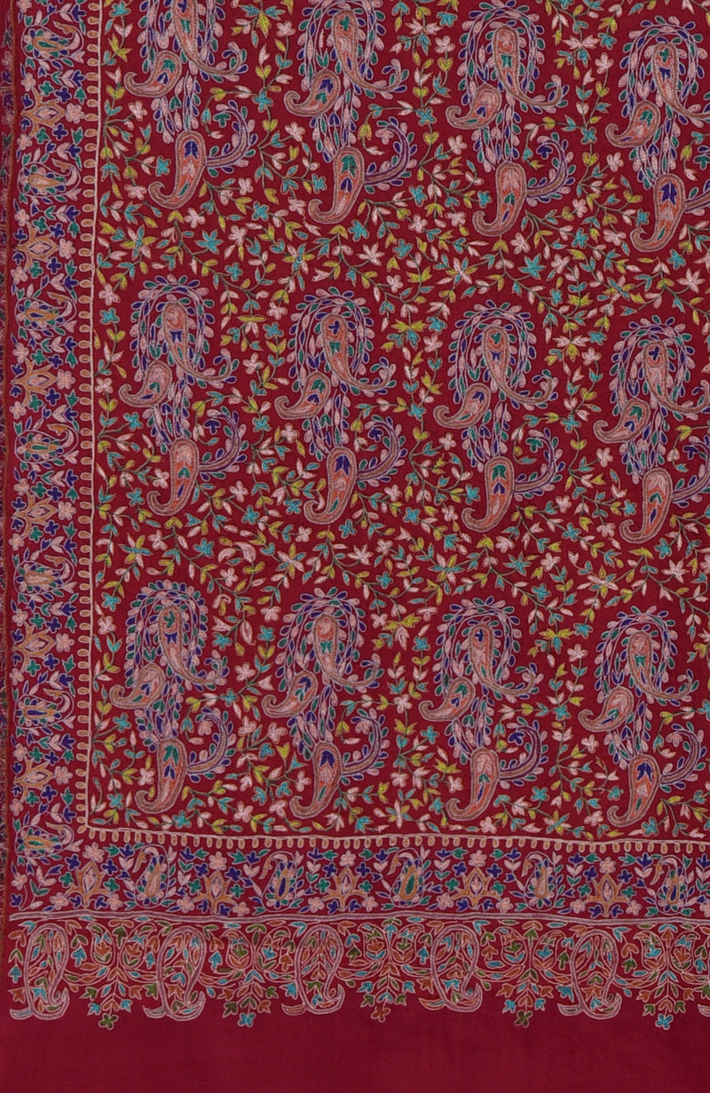 Red Sozni Hand Embroidered Pure Pashmina Shawl