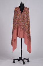Masterpiece Dark Peach Jamawar Hand Embroidered Pure Pashmina Shawl