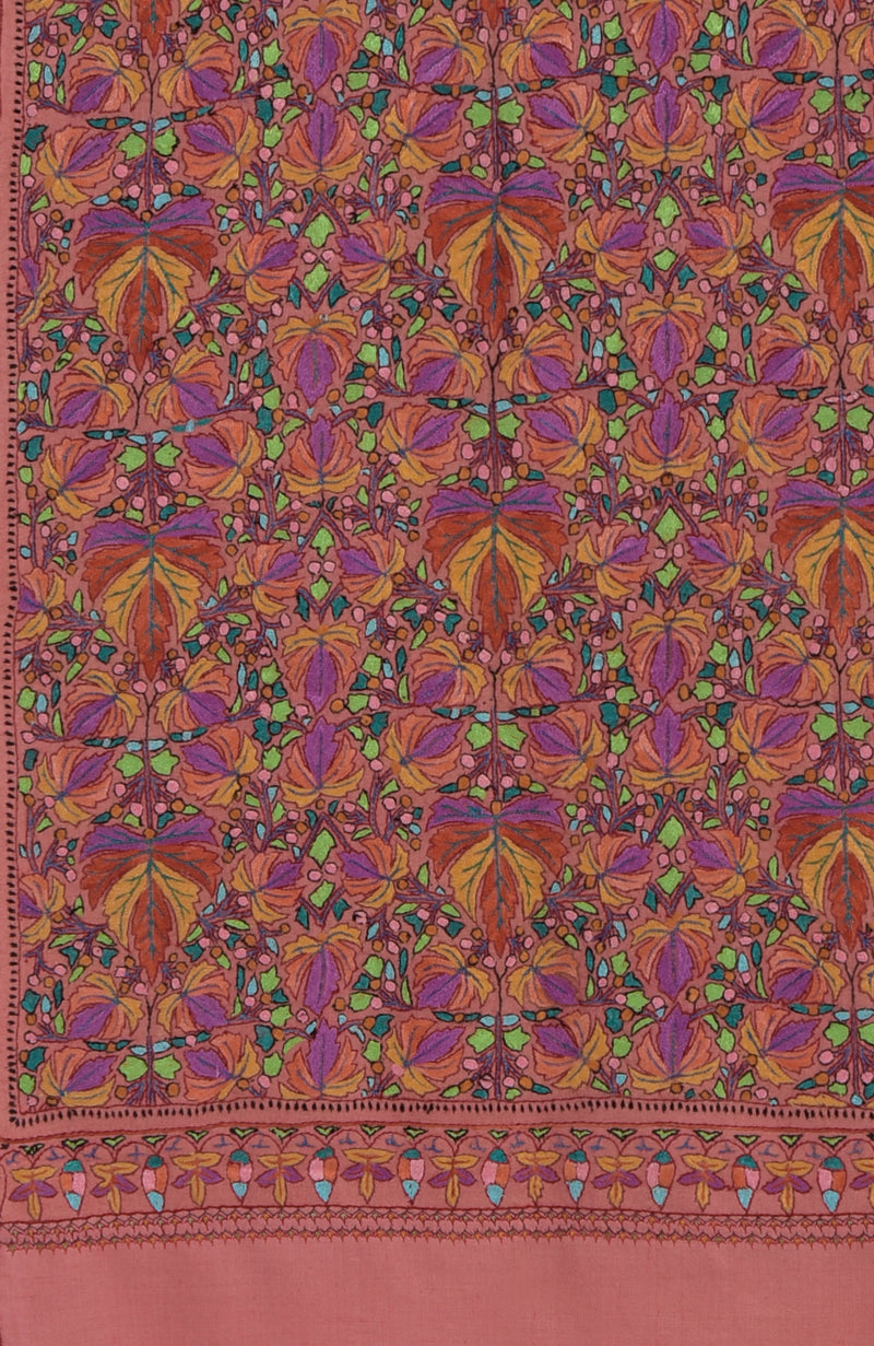 Masterpiece Dark Peach Jamawar Hand Embroidered Pure Pashmina Shawl