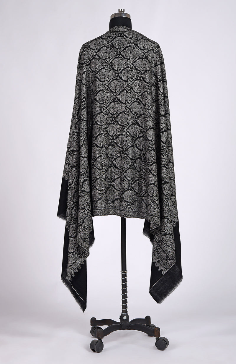 Black Sozni Jamawar Hand Embroidered Pure Pashmina Shawl