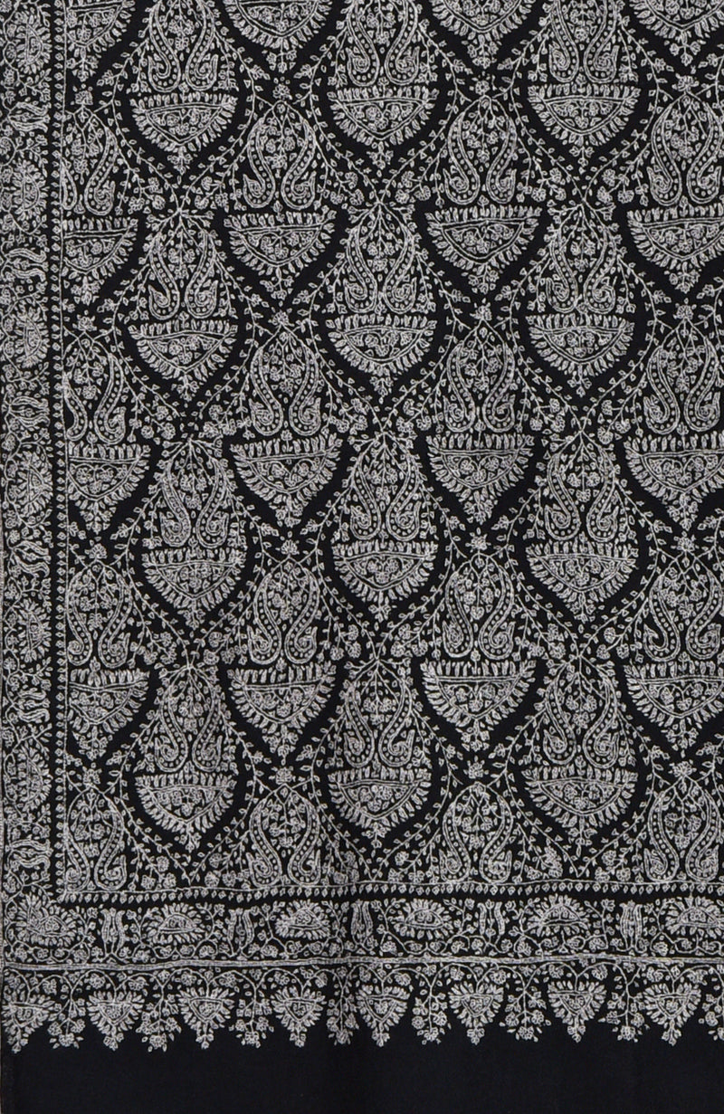 Black Sozni Jamawar Hand Embroidered Pure Pashmina Shawl
