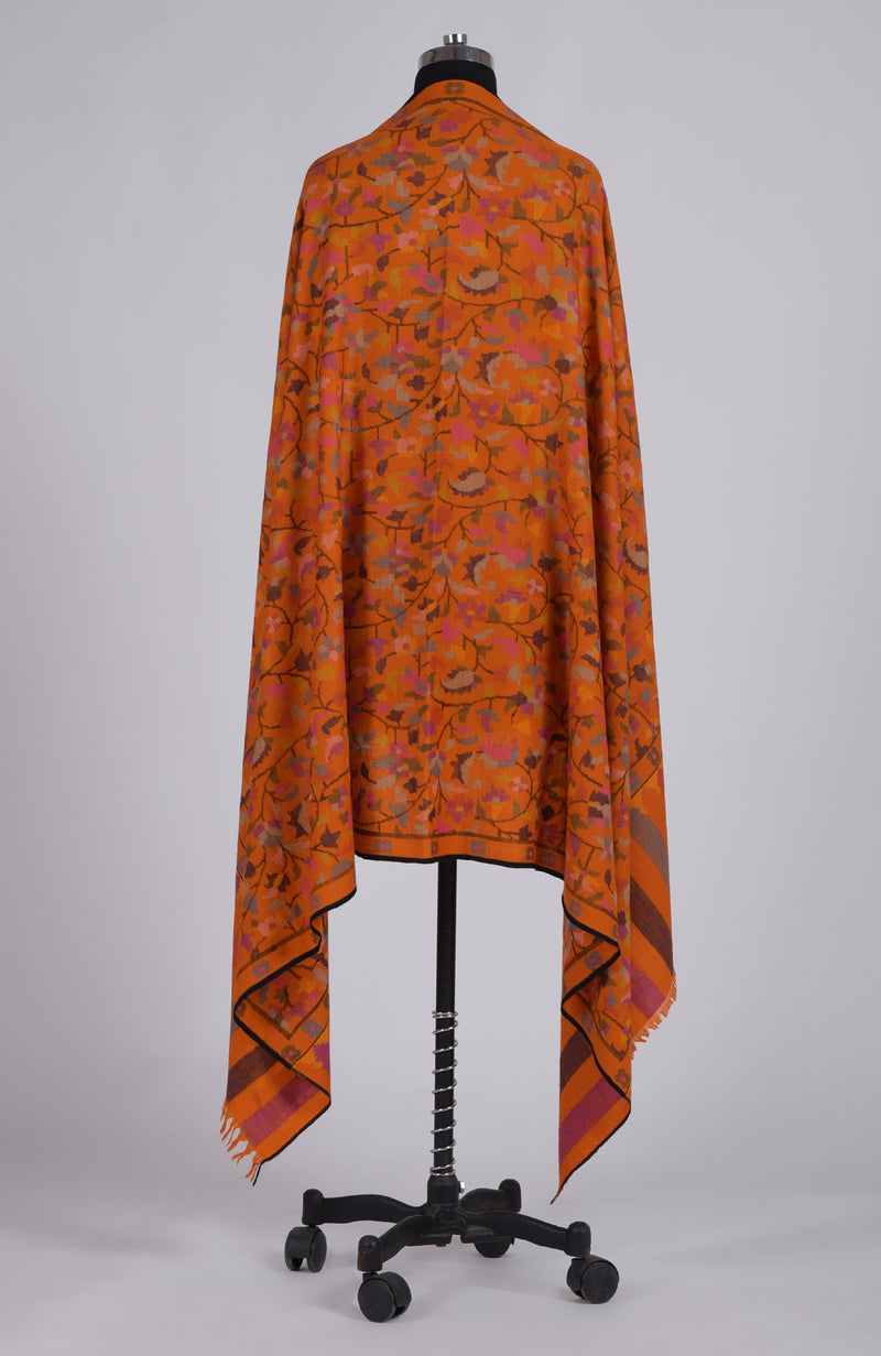 Orange Kani Weave Handcrafted Jamawar Pure Pashmina Shawl