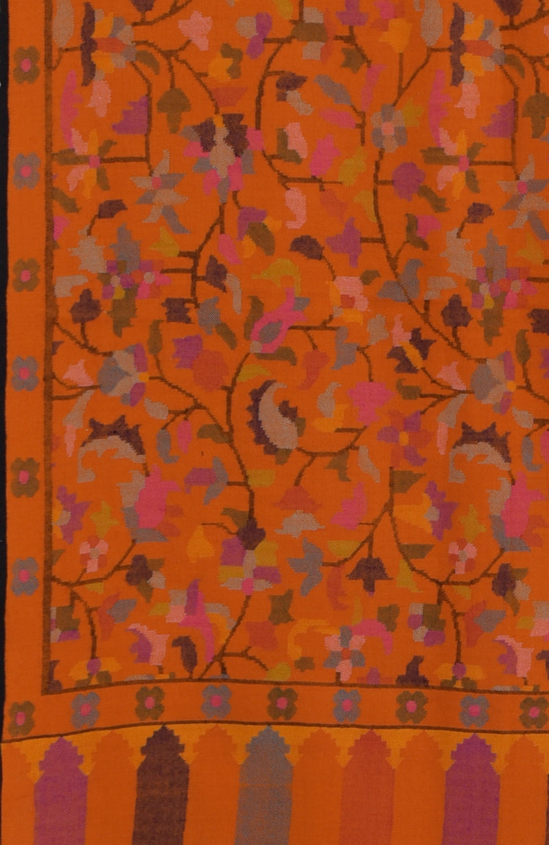 Orange Kani Weave Handcrafted Jamawar Pure Pashmina Shawl