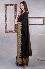 Black-Gold Kashmiri Tilla Aari Embroidered Crepe Saree