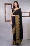 Black-Gold Kashmiri Tilla Aari Embroidered Crepe Saree