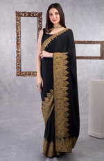 Black-Gold Kashmiri Tilla Aari Embroidered Crepe Saree