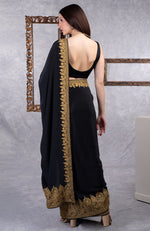 Black-Gold Kashmiri Tilla Aari Embroidered Crepe Saree