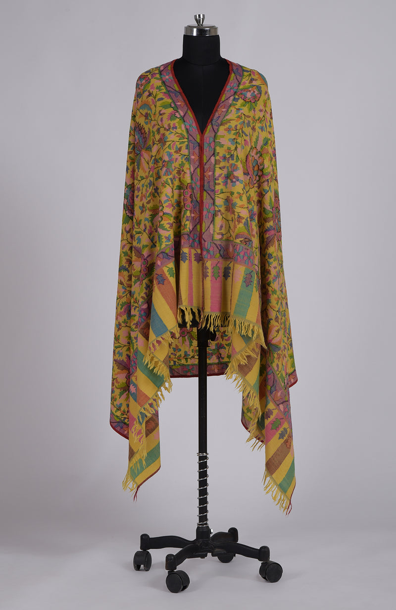 Yellow Kani Weave Handcrafted Jamawar Pure Pashmina Shawl