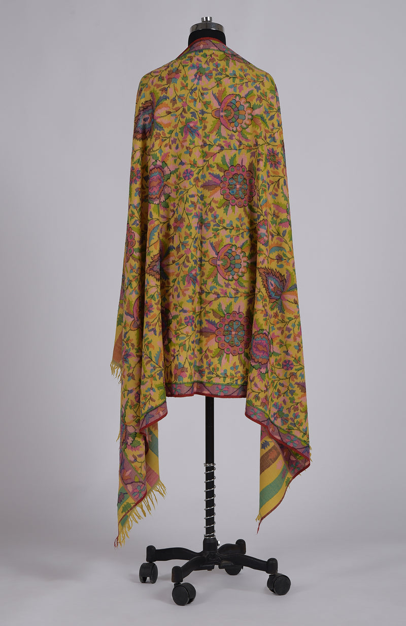 Yellow Kani Weave Handcrafted Jamawar Pure Pashmina Shawl