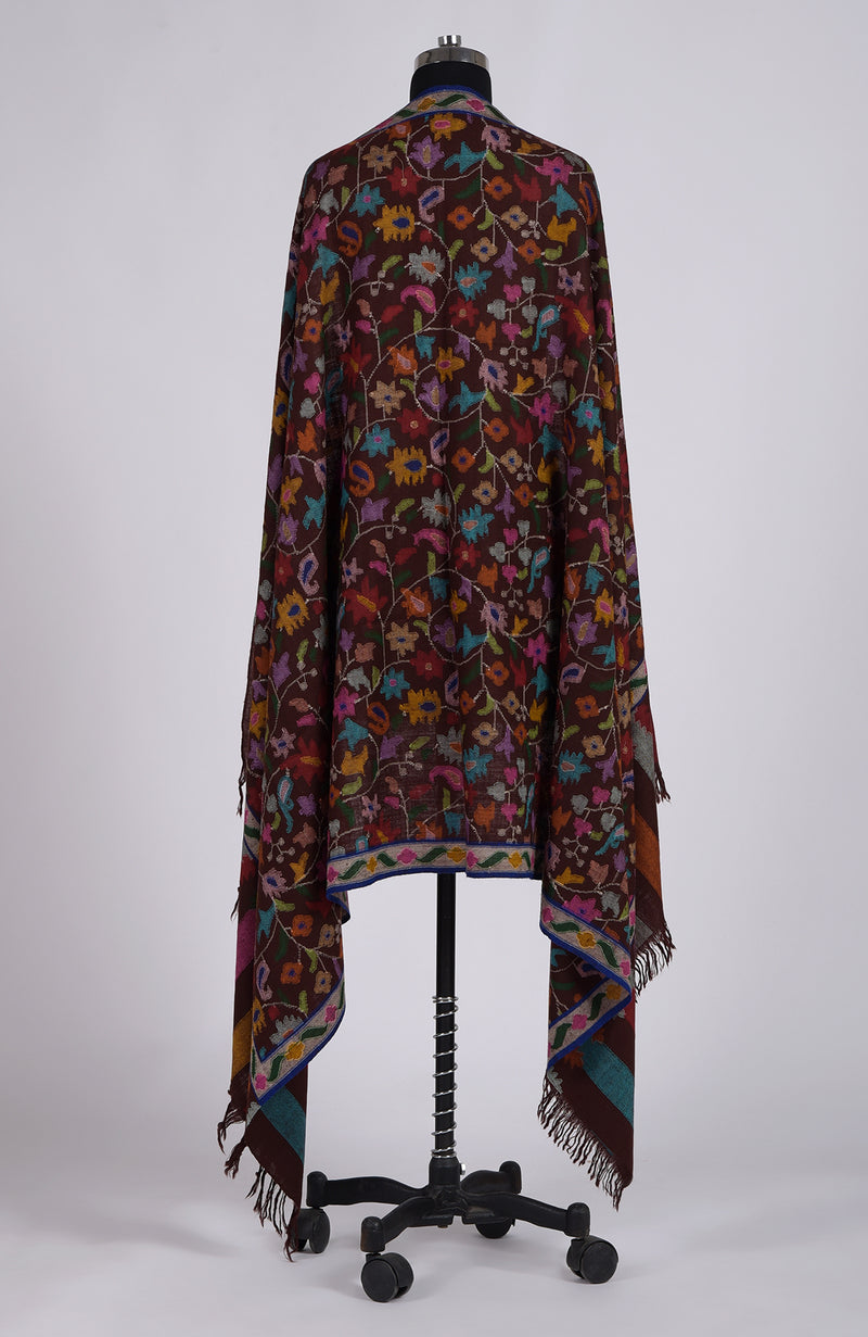 Coffee Brown Kani Weave Handcrafted Jamawar Pure Pashmina Shawl