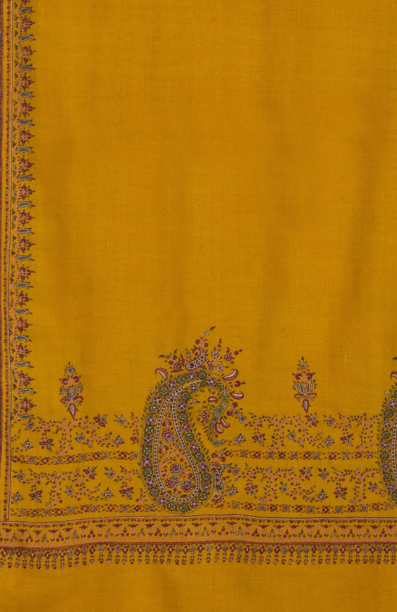 Mustard Sozni Hand Embroidered Pure Pashmina Shawl