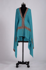 Turquoise Sozni Hand Embroidered Pure Pashmina Shawl