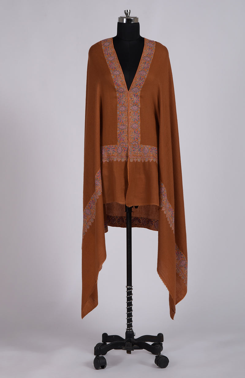 Rust Sozni Hand Embroidered Pure Pashmina Shawl