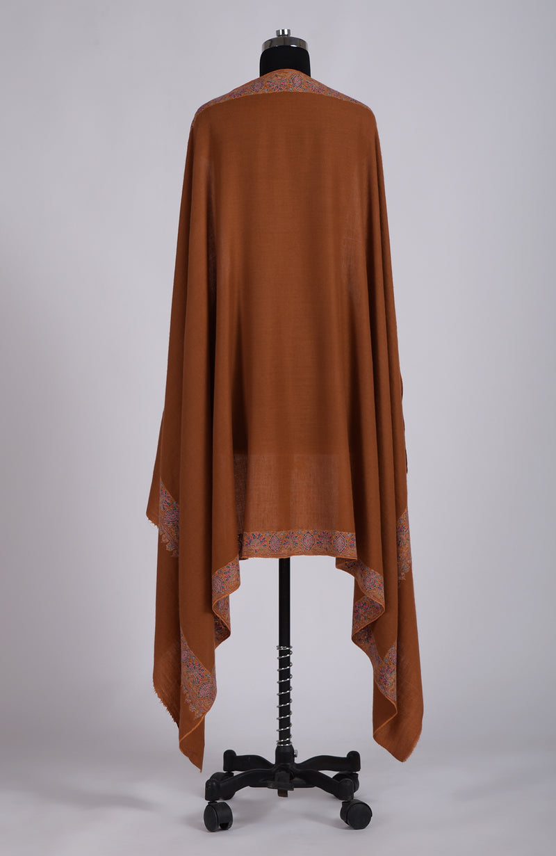 Rust Sozni Hand Embroidered Pure Pashmina Shawl
