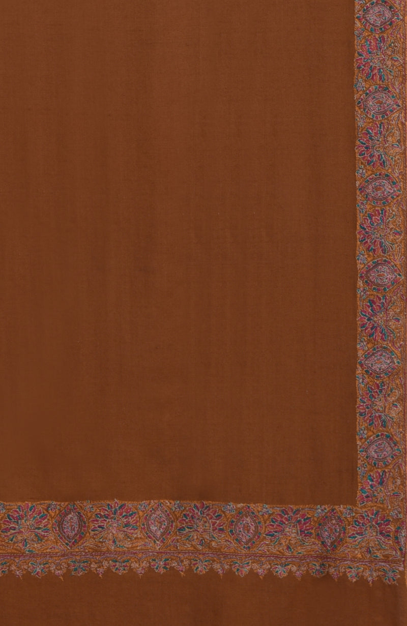 Rust Sozni Hand Embroidered Pure Pashmina Shawl