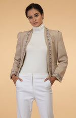 Crystal Hand Embroidered Beige Tweed Jacket