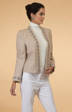 Crystal Hand Embroidered Beige Tweed Jacket