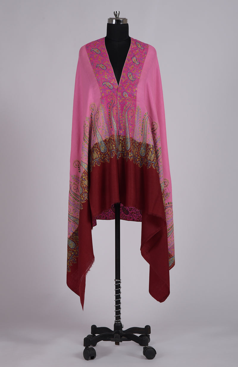 Pink Sozni Hand Embroidered Pure Pashmina Shawl