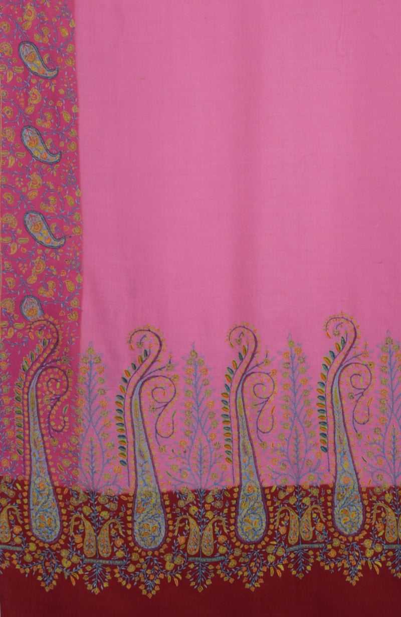 Pink Sozni Hand Embroidered Pure Pashmina Shawl