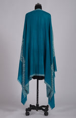 Deep Turquoise Sozni Hand Embroidered Pure Pashmina Shawl