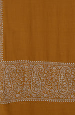Golden Mustard Sozni Hand Embroidered Pure Pashmina Shawl