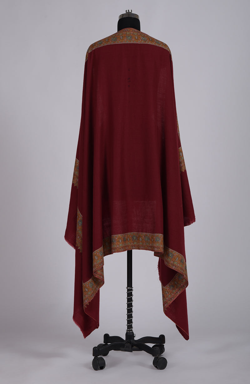Maroon Sozni Hand Embroidered Pure Pashmina Shawl