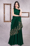 Emerald Green - Gold Hand Embroidered Toga Saree