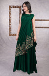 Emerald Green - Gold Hand Embroidered Toga Saree